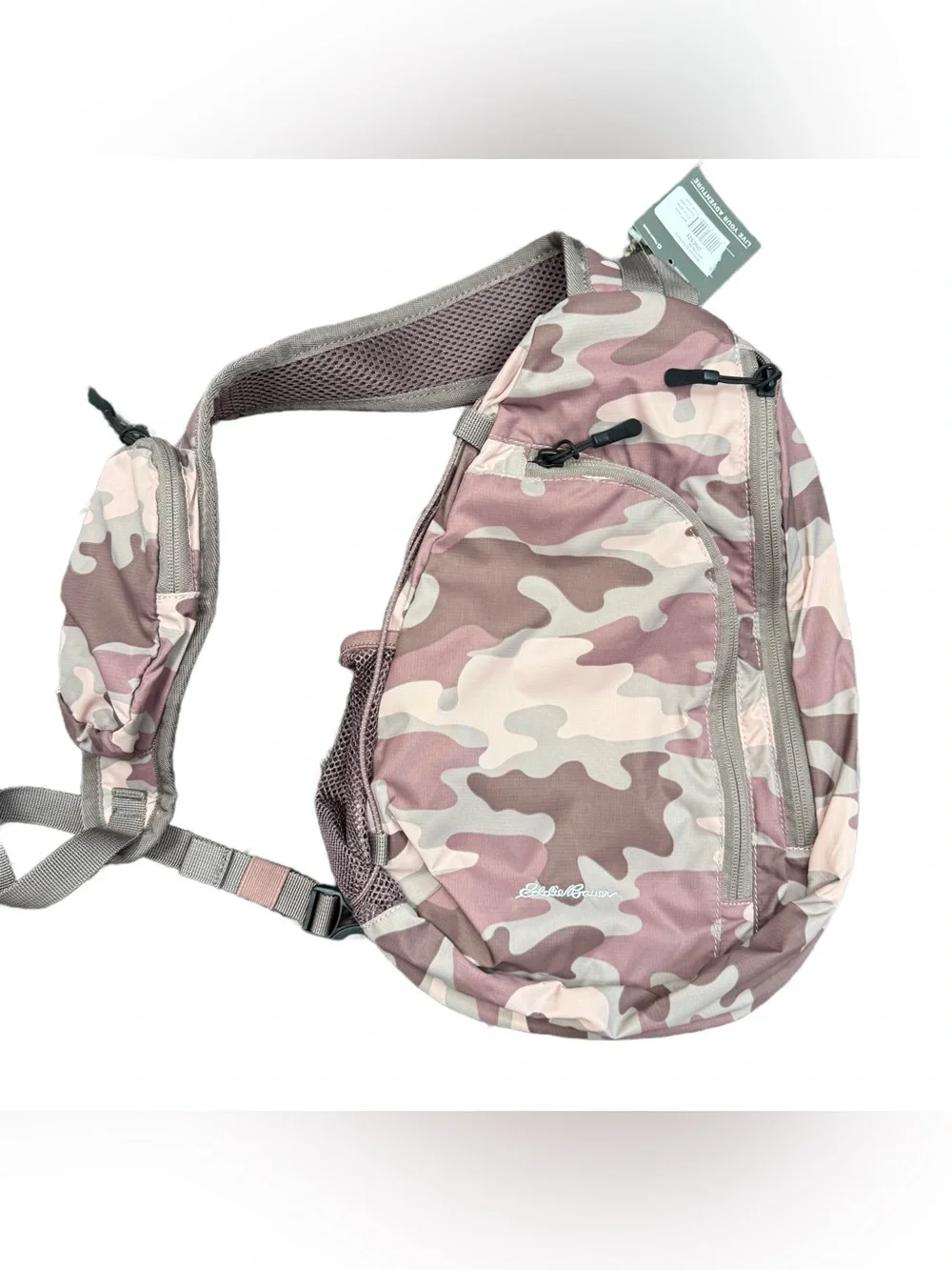 Eddie Bauer Pink Mauve and Beige Camo Sling Pack